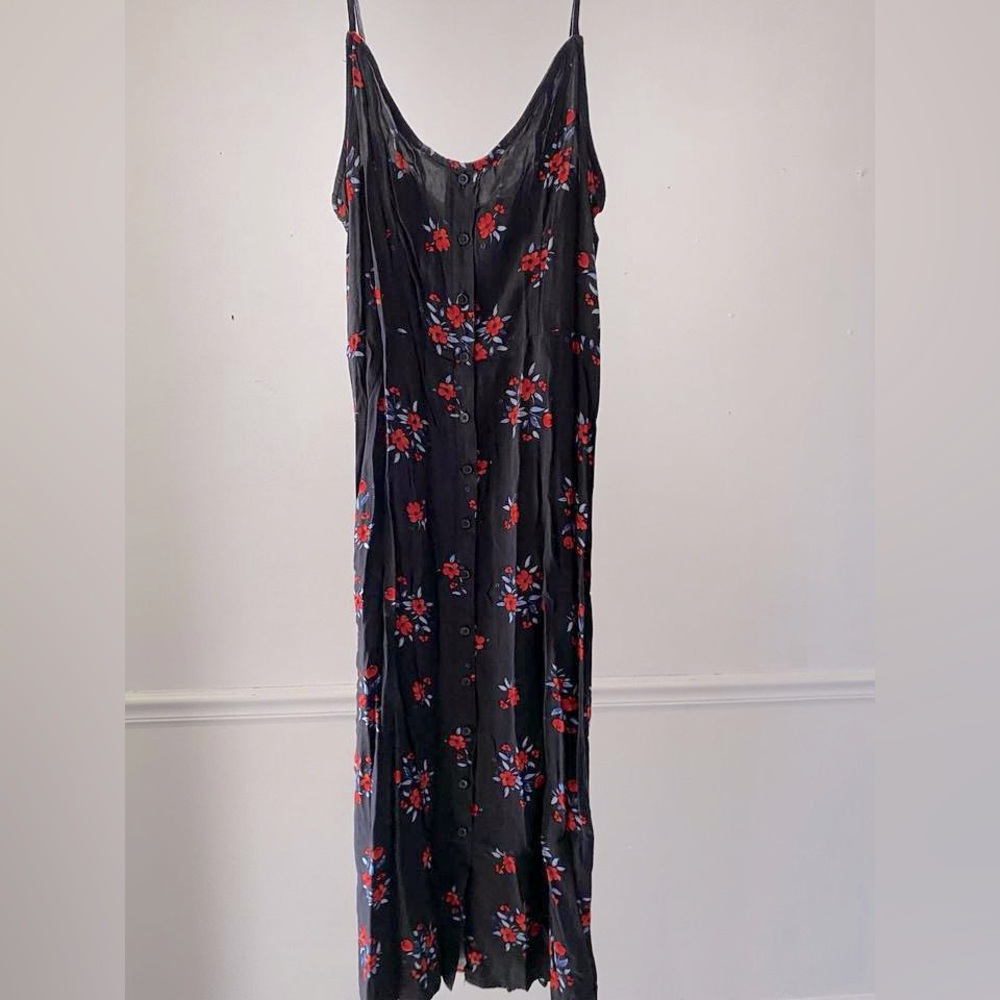 Arizona Jean Company Black Maxi Dress with Red and Blue Floral